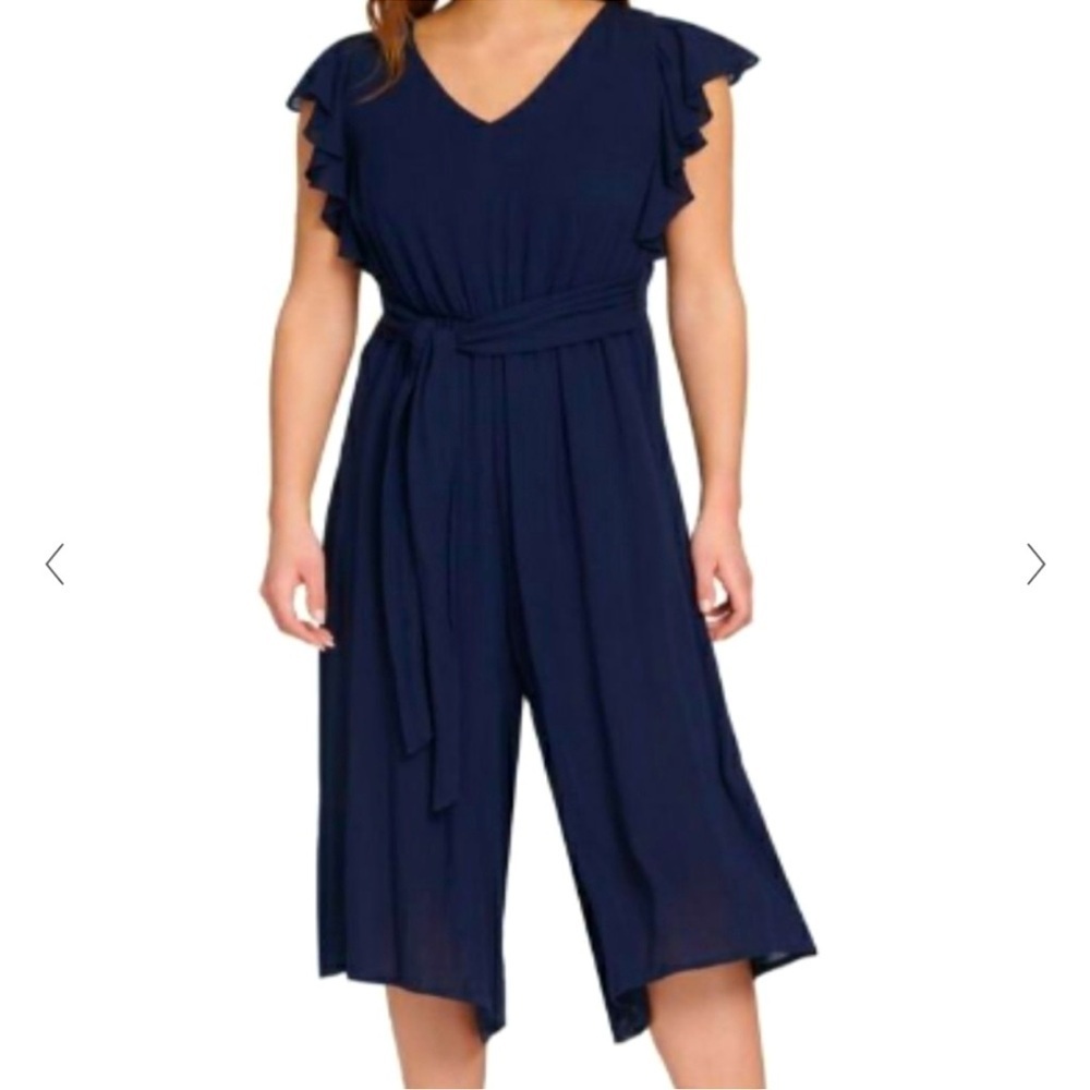 NWT Kensie Navy Nura Cropped Wide Leg Jumpsuit Size 10 NEW